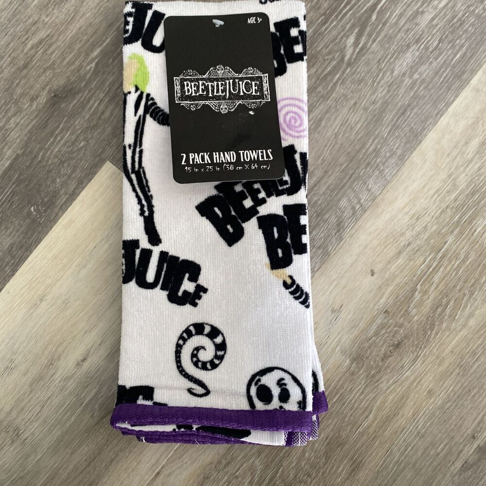 Beetlejuice Halloween White Hand Towels 2 Pack